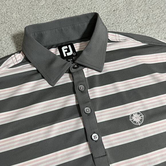 Footjoy Polo Shirt Mens L Stripe Performance Stretch Lightweight Golf Club Logo - Picture 7 of 12